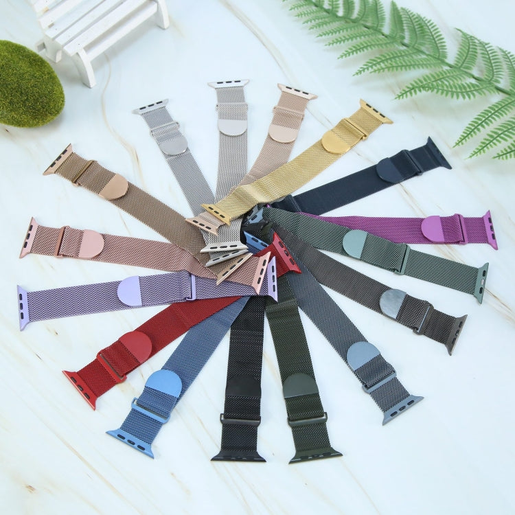 Assorted Milanese metal magnetic watch bands in various colors, mesh straps with magnetic ends