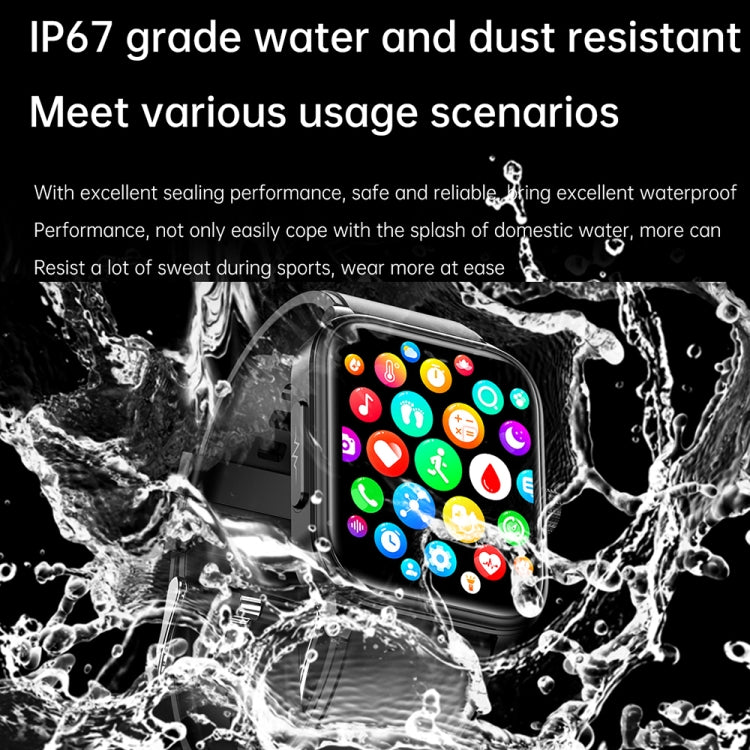 Black silicone band waterproof smartwatch with app icons on screen