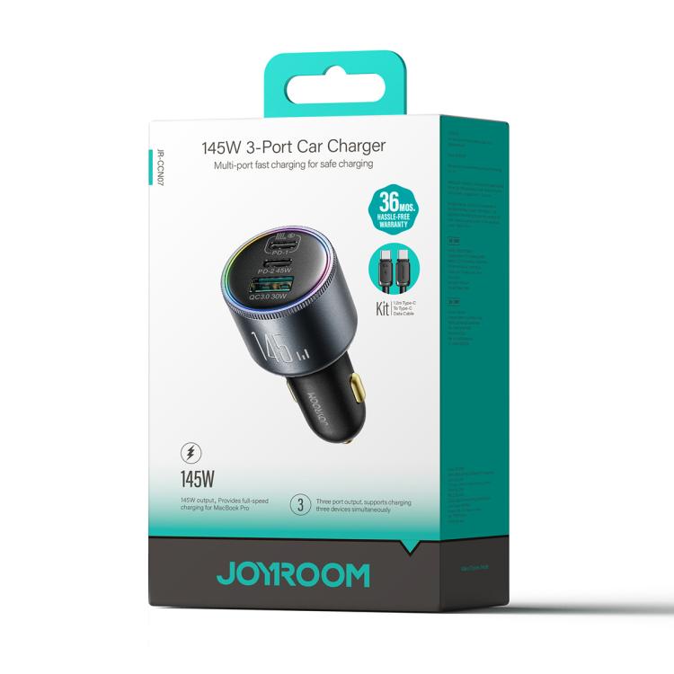 JOYROOM 145W 3-port car charger retail box with product image