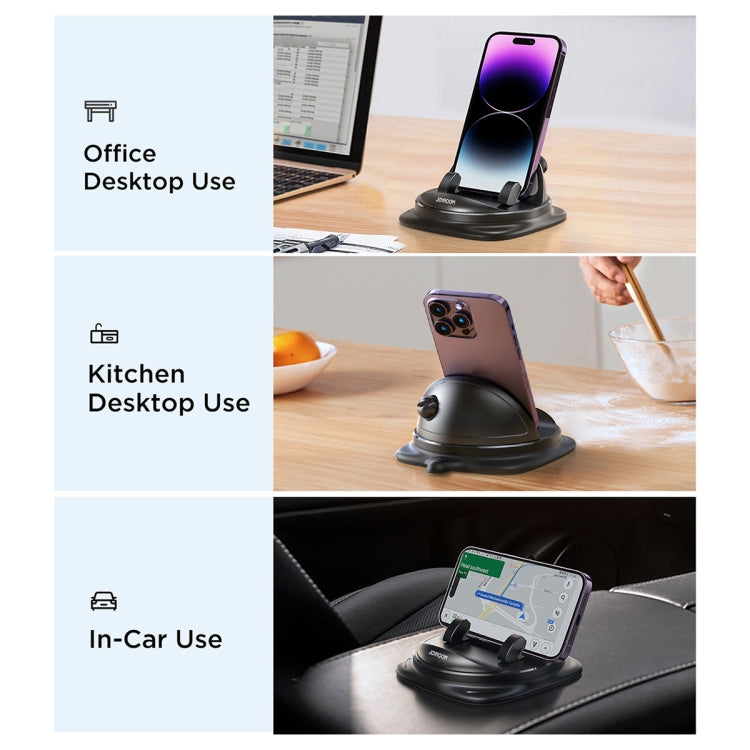Black desktop and in-car phone holder with suction base and rotatable stand