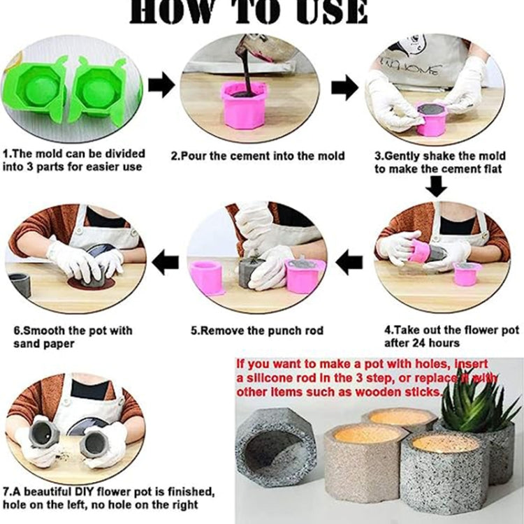 Silicone mold how-to use diagram showing filling, setting, and releasing steps