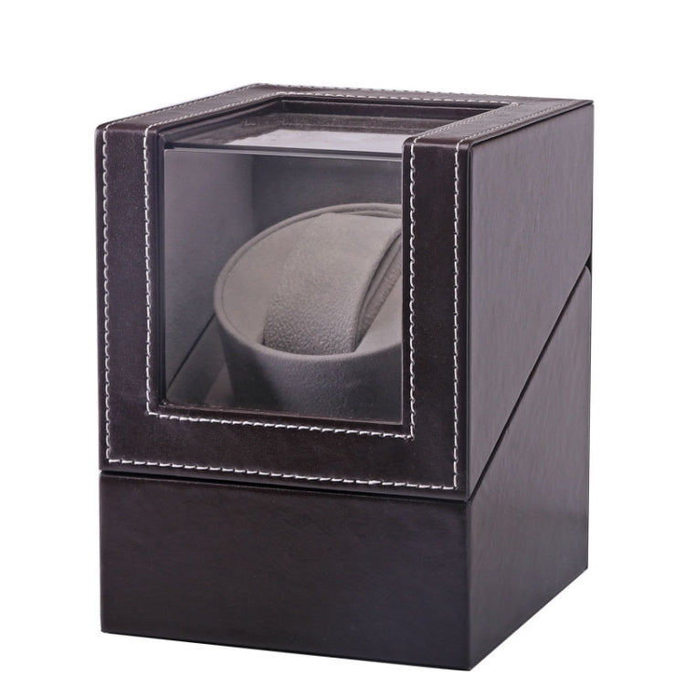 Dark brown single watch shaker box with clear top window and cushioned insert