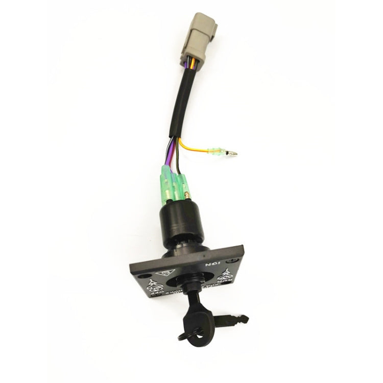 Ignition switch key with wiring harness, connector plug, and black switch housing