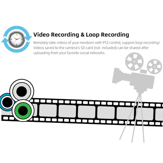 Video recording and loop recording graphic for wireless baby monitor