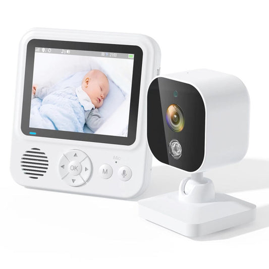 Wireless baby video monitor with white parent unit and night-vision baby camera