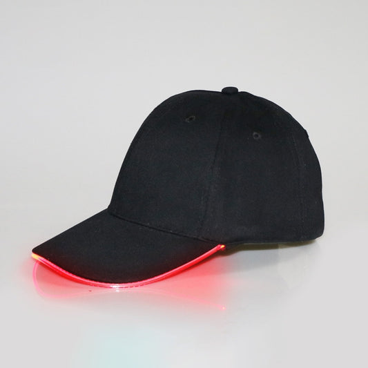 Black LED baseball cap with red glowing brim trim