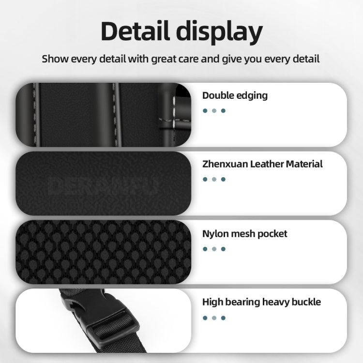 Black tissue storage bag detail close-up of nylon mesh pocket and buckle strap