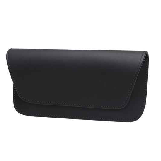 Car glasses storage bag in black leather with stitched flip-top cover