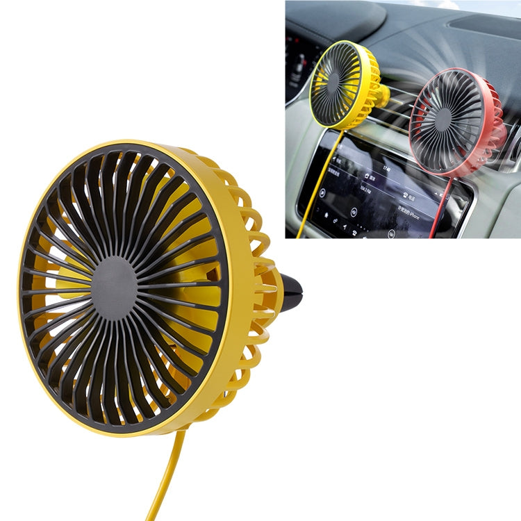 Portable cooling fan with LED, yellow round grille and front airflow blades