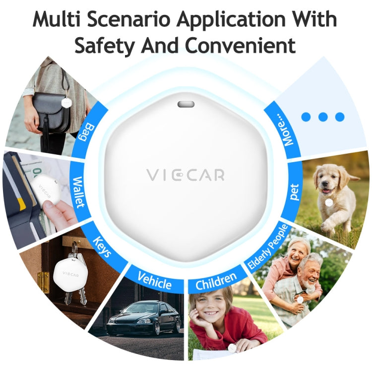 White circular VIECAR wireless key locator tracker with centered VIECAR logo