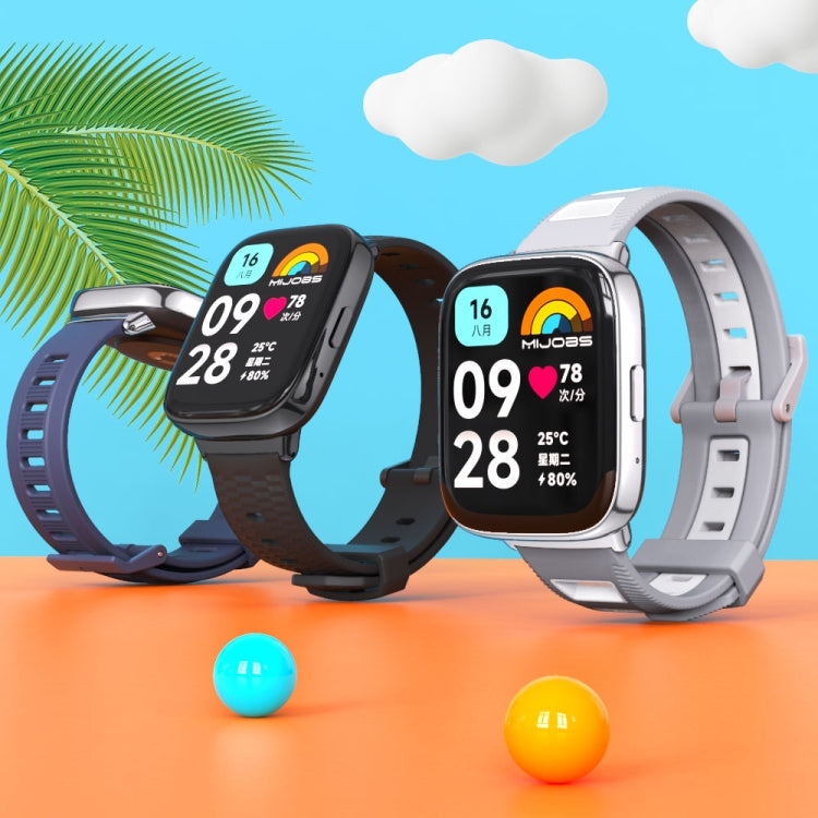 Two TPU watch bands with perforated straps in blue and light blue, smartwatch close-up