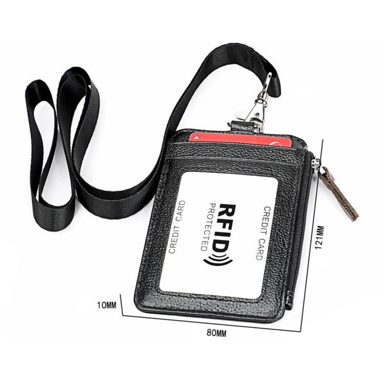 Black RFID card holder with adjustable strap, front card window, and 80mm size