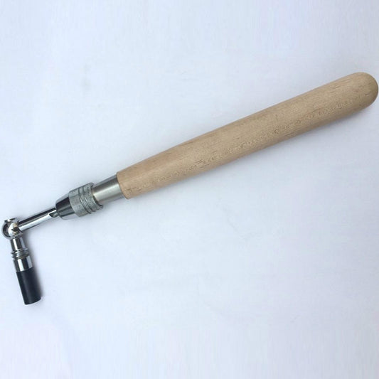 16-in-1 piano tuning wrench with light wood handle and chrome adjustable head