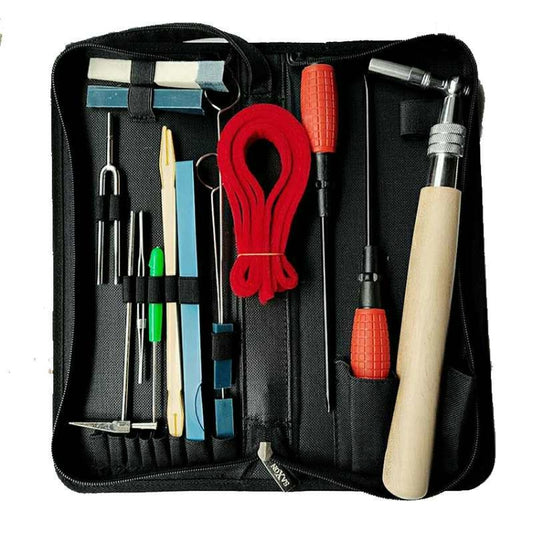 16-in-1 piano tuning tool set in black carrying case with multiple wrenches
