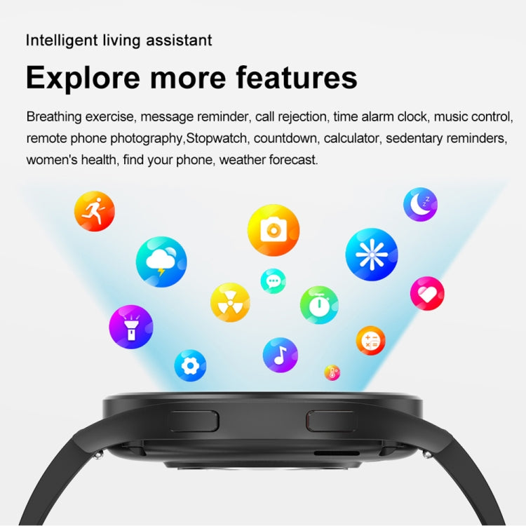 1.43-inch leather-strap smart watch top view showing strap and device body