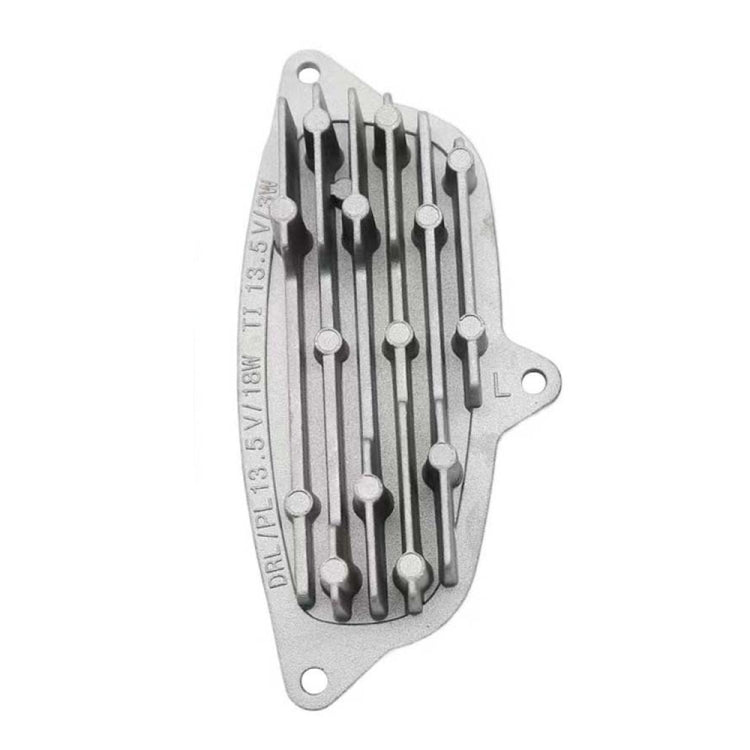 Left LED turn signal ballast control module, metal back plate with cooling fins