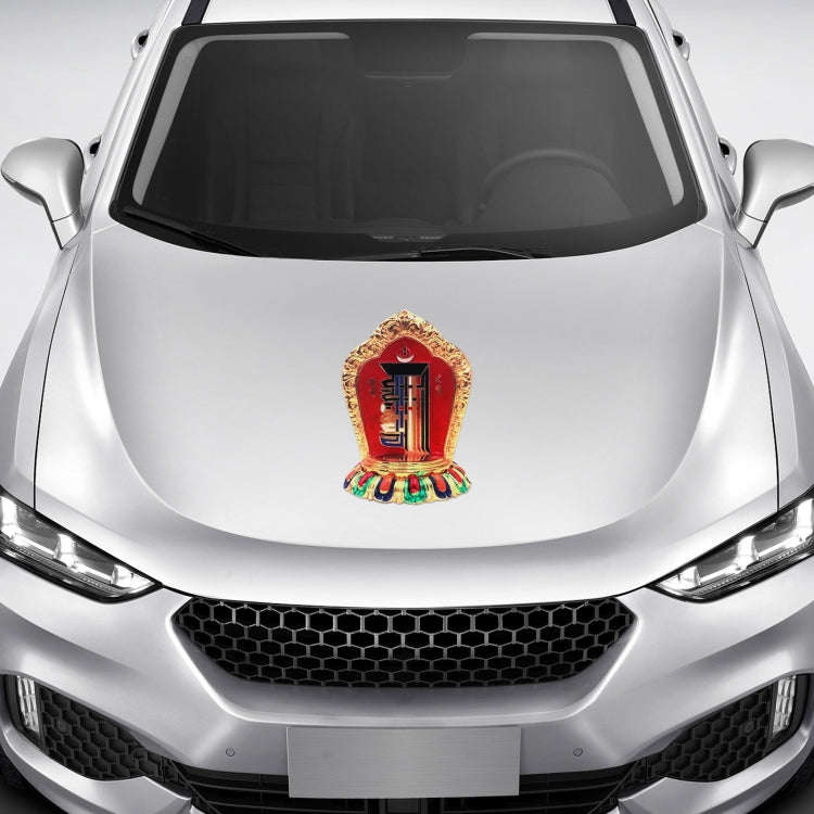 Self-adhesive PVC car sticker featuring Tibetan Bagua-style emblem on hood