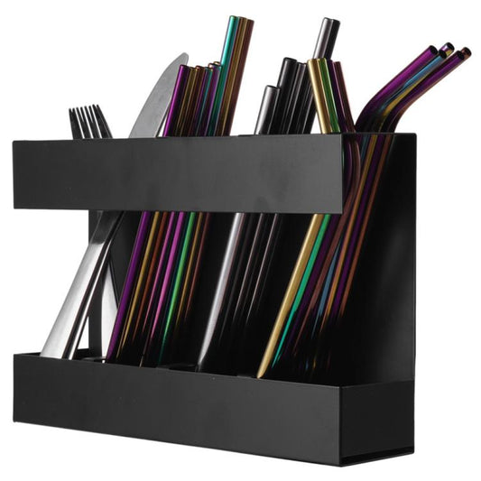 Four-grid Straw Cutlery Metal Storage Rack Kitchen Organizer without Soft Magnetic Sheet, without Soft Magnetic Sheet