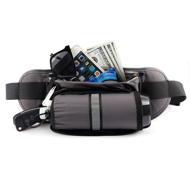 Dark grey waterproof waist bag with phone pocket, zip closure and adjustable belt strap