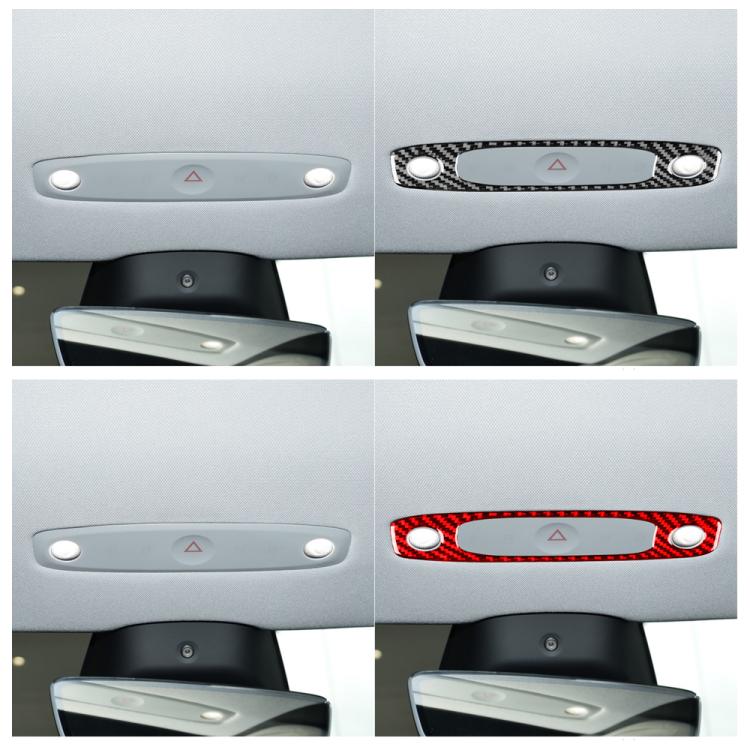 Reading light panel trim sticker, red and black carbon fiber oval with holes