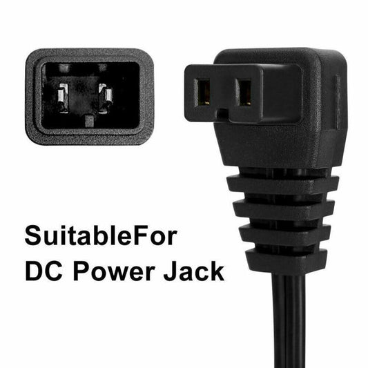 Black extension power cable with two-prong connector end and DC power plug