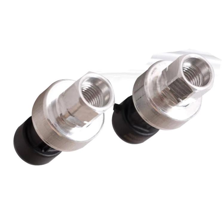 Car A/C pressure switch sensors with threaded metal ports and black rubber grommets