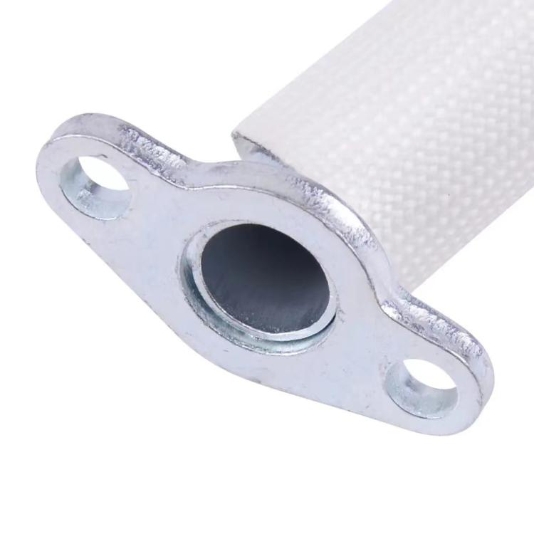 Metal mounting bracket with two holes and circular hose opening