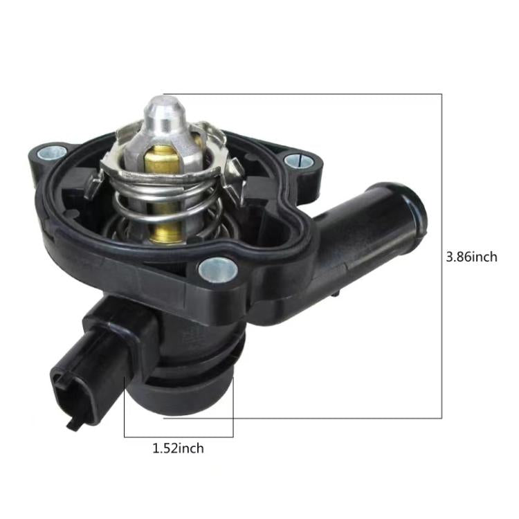 Thermostat housing outlet assembly, black plastic; 3.86 in length, 1.52 in width