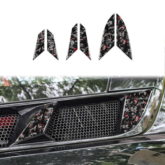 6pc carbon-fiber engine side vent sticker set, black with red foil accents