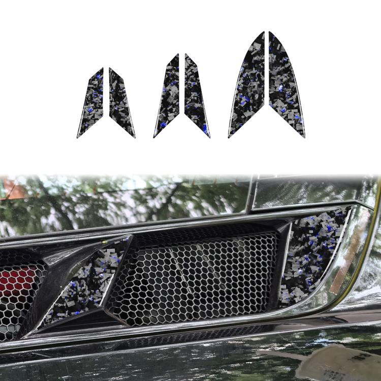 6pc carbon-fiber engine side vent sticker set, black with blue foil accents