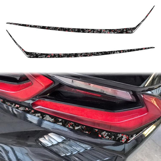 Taillight below accent sticker set with black carbon-fiber pattern and red speckles