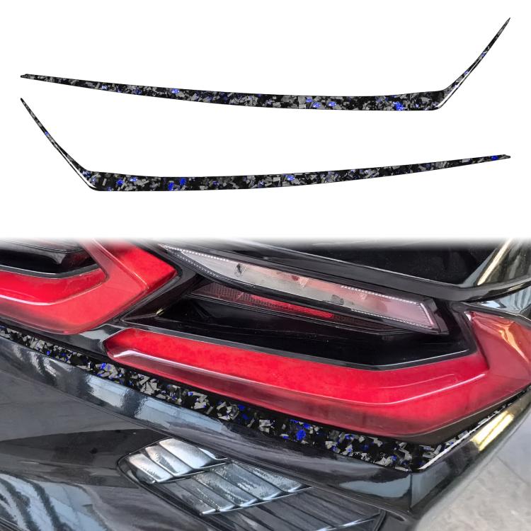 Taillight below accent sticker set with black carbon-fiber pattern and blue speckles