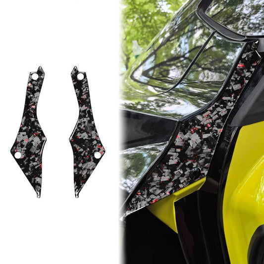 2-piece rear door inside decorative stickers, black carbon fiber with red foil flakes