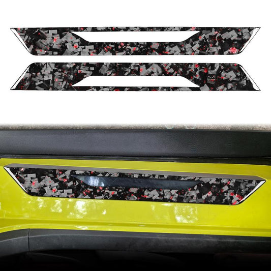Car threshold sticker set, carbon-fiber look with red flecks (left/right)