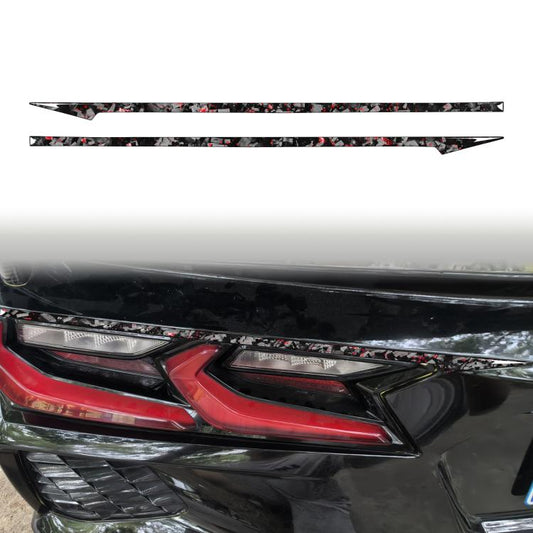 2-piece car taillight decorative sticker set with carbon-fiber pattern, red foil detail strips