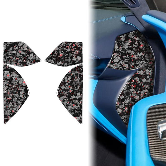 4-piece front slot decorative sticker set with black carbon-fiber look and red flecks