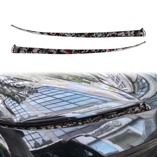 Carbon fiber look headlight trim sticker set with red speckled foil, two-piece