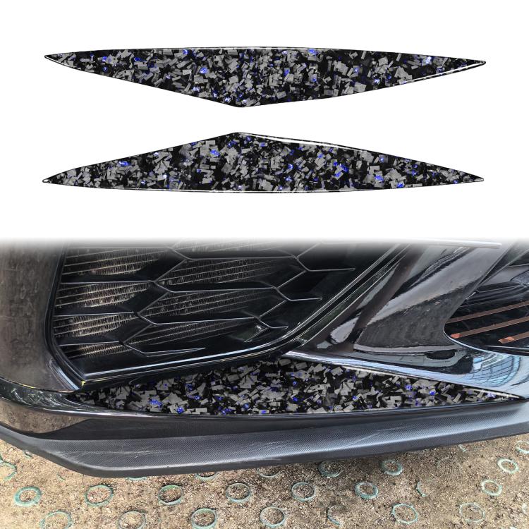 2-piece set of black carbon-fiber style front bumper side decals with blue flecks