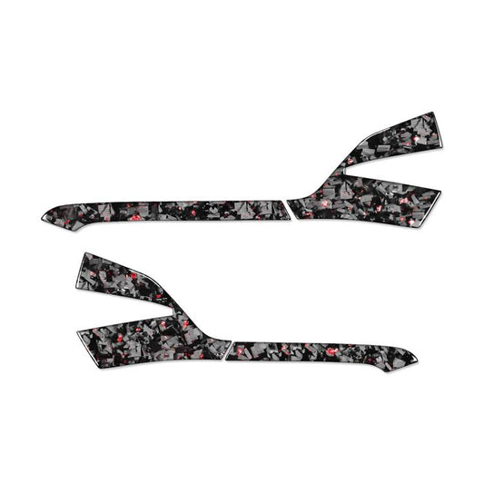Rearview mirror decorative sticker set, right driver; dark carbon pattern with red accents