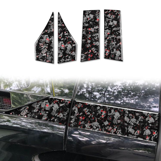 Carbon-fiber roof side decal set with black pattern and red foil accents for coupe