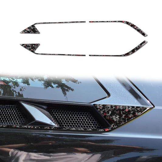 Carbon fiber roof engine vent sticker set, red-speckled forged foil, left/right pieces