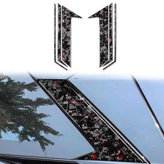 Car roof camera decorative sticker set, carbon-fiber look with red accents