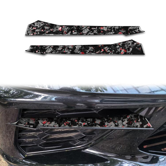 Car front side air vent decorative stickers, carbon-fiber look with red accents, 2-piece set