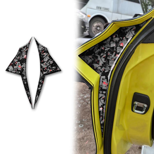 Pair of inside door decorative stickers, black carbon-fiber style with red details