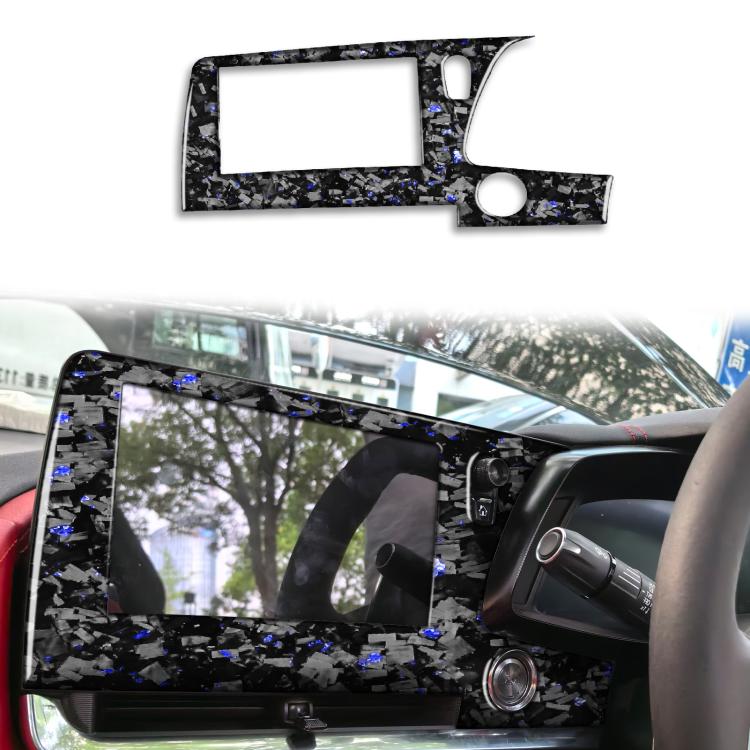 Central control screen frame decorative sticker, black carbon-fiber look with blue accents