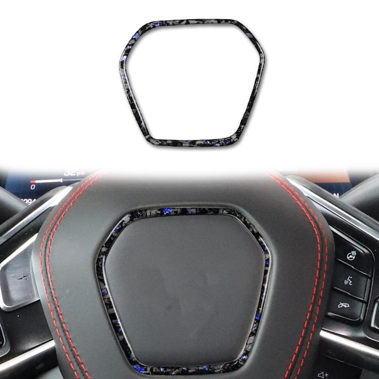 Carbon fiber steering wheel frame sticker, black with blue trim stitching accent