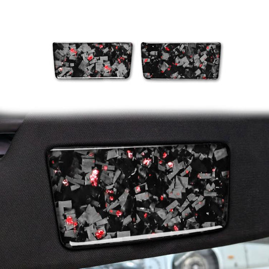 Set of 2 black makeup mirror panel stickers with red foil confetti pattern
