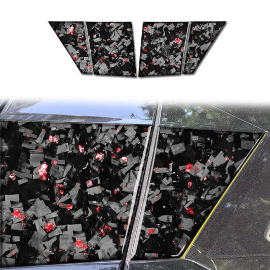 4-piece roof camera side decal set, black carbon-fiber look with red foil pattern