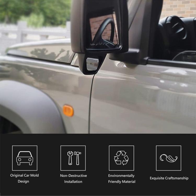 Close-up of black blind-spot auxiliary mirror mounted on car side panel