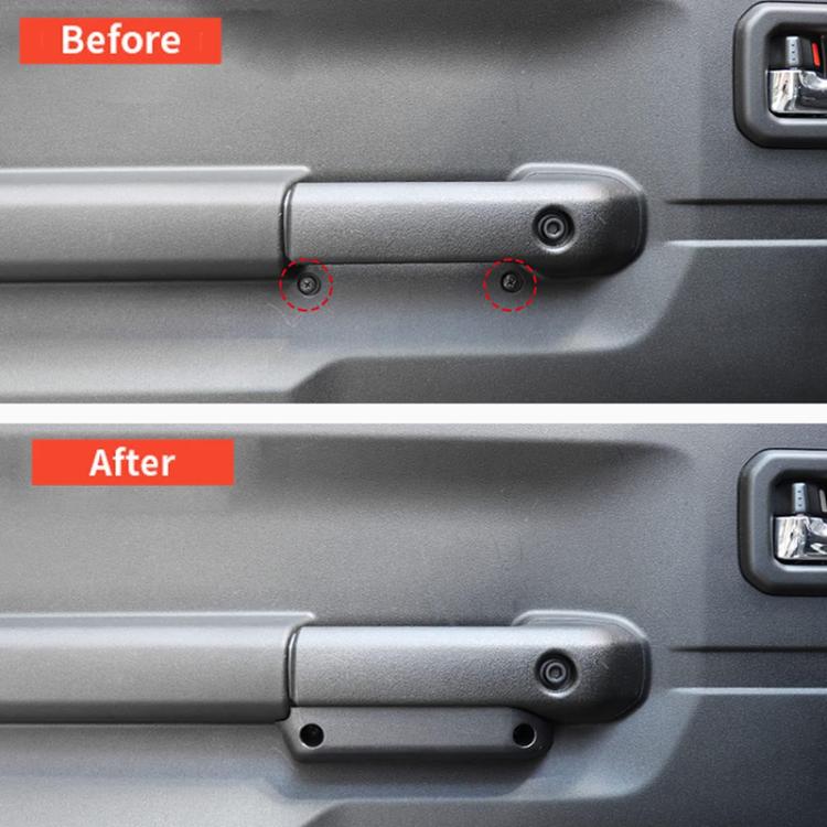 Car door storage box installed on door panel, before-and-after view